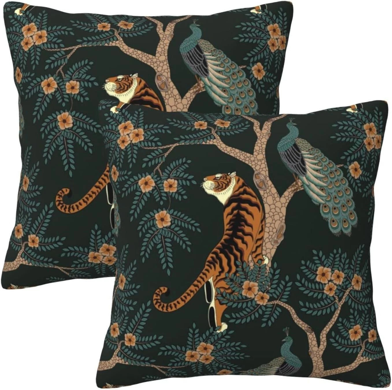 Tiger and Peacock Pillow 18" x (Pack of 2),