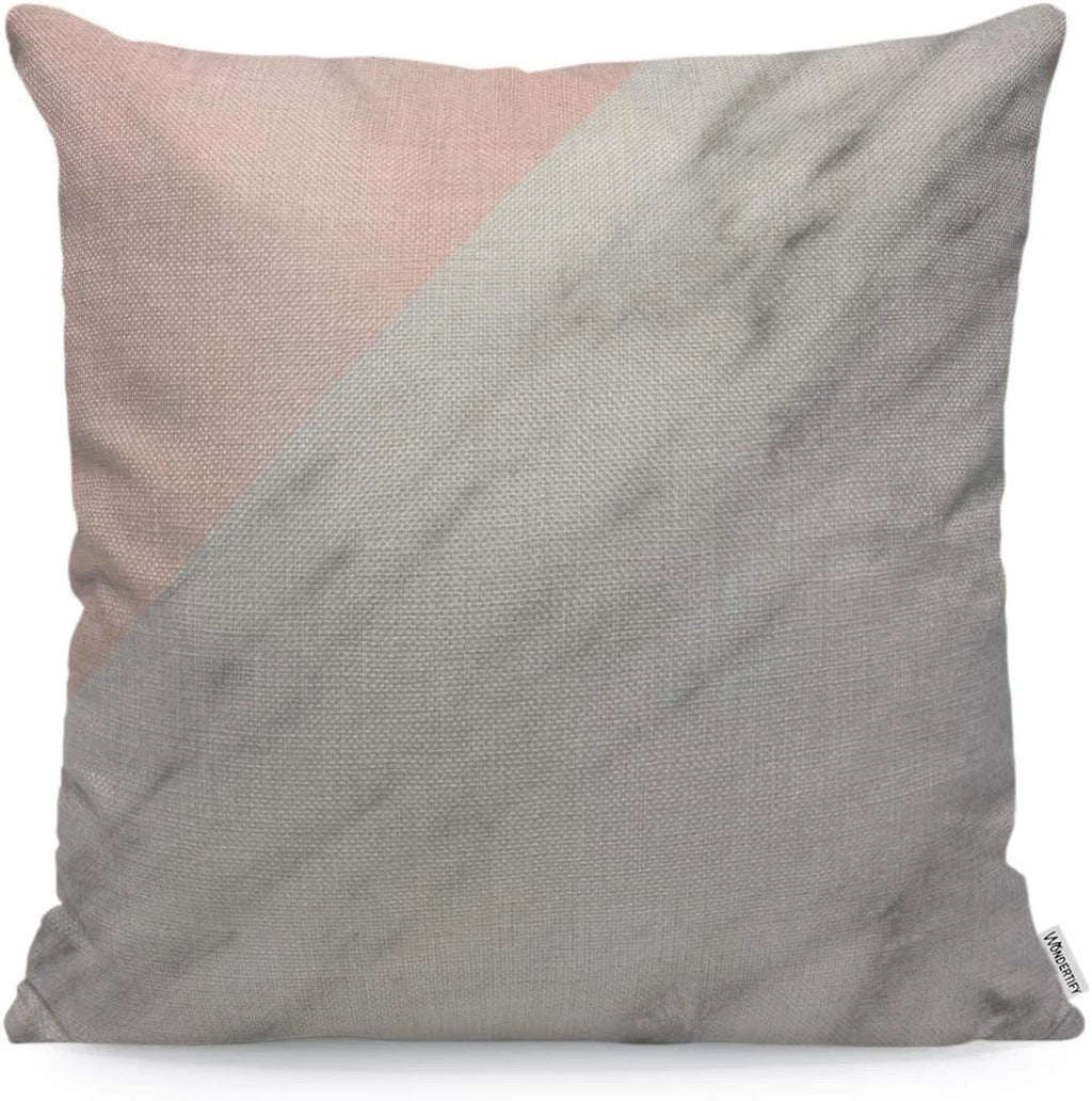 Pillow Cover Marble Pattern White Pink - Soft Linen Pillow Case for Decorative B