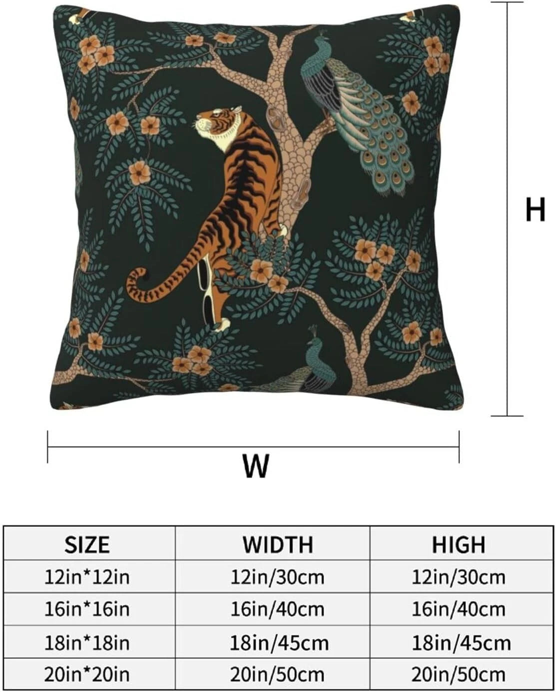 Tiger and Peacock Pillow 18" x (Pack of 2),