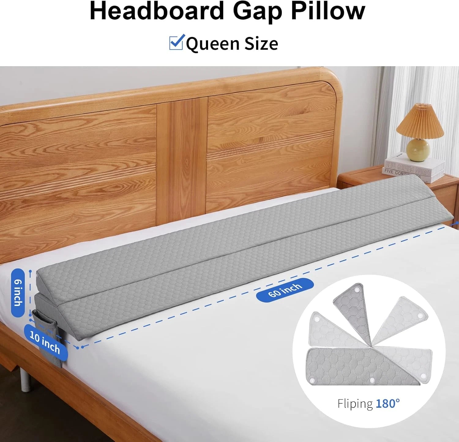 Queen Size Bed Wedge Pillow - Bed Gap Filler Mattress Wedge Headboard Pillow Clo