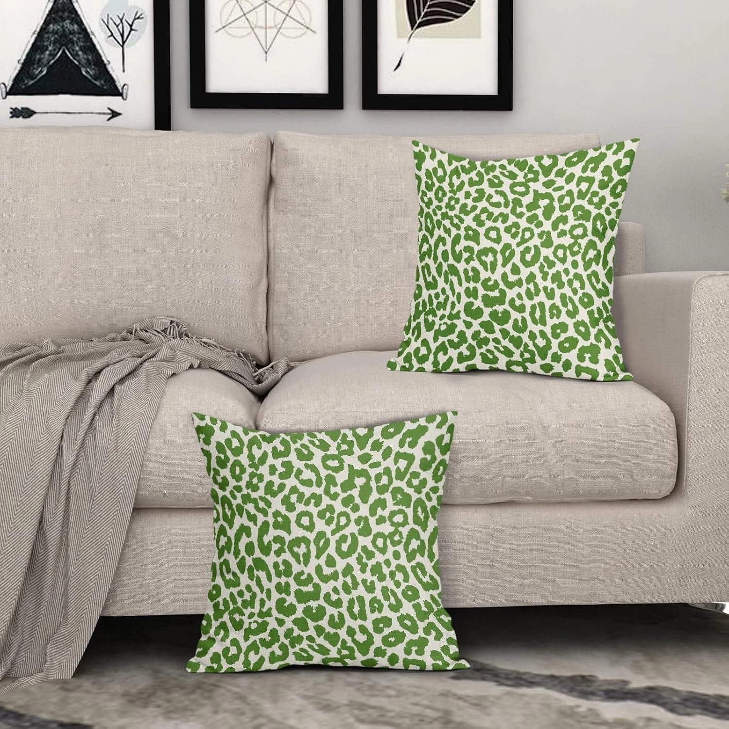Lime Green Leopard Print Pillow Covers 18X18 Set of 2 Preppy Room Decor Cheetah