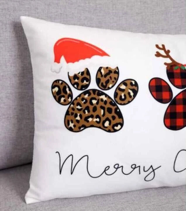 Set of Christmas Paws Pillow Cushion Cover Without Filler For Sofa Home Decor