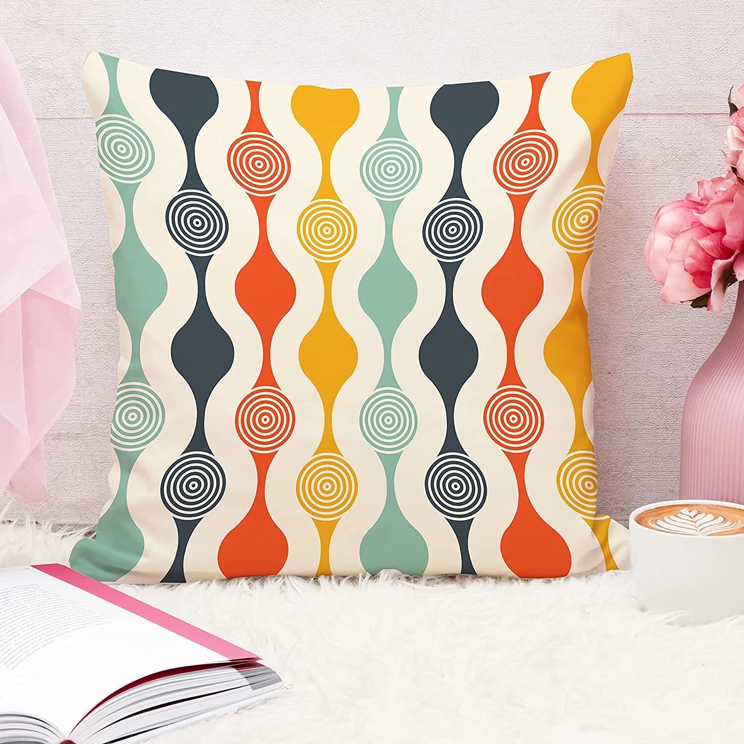 Rainbow Colours Printed Cotton Canvas Cushion Covers, Set of 5 16 x 16 Inch