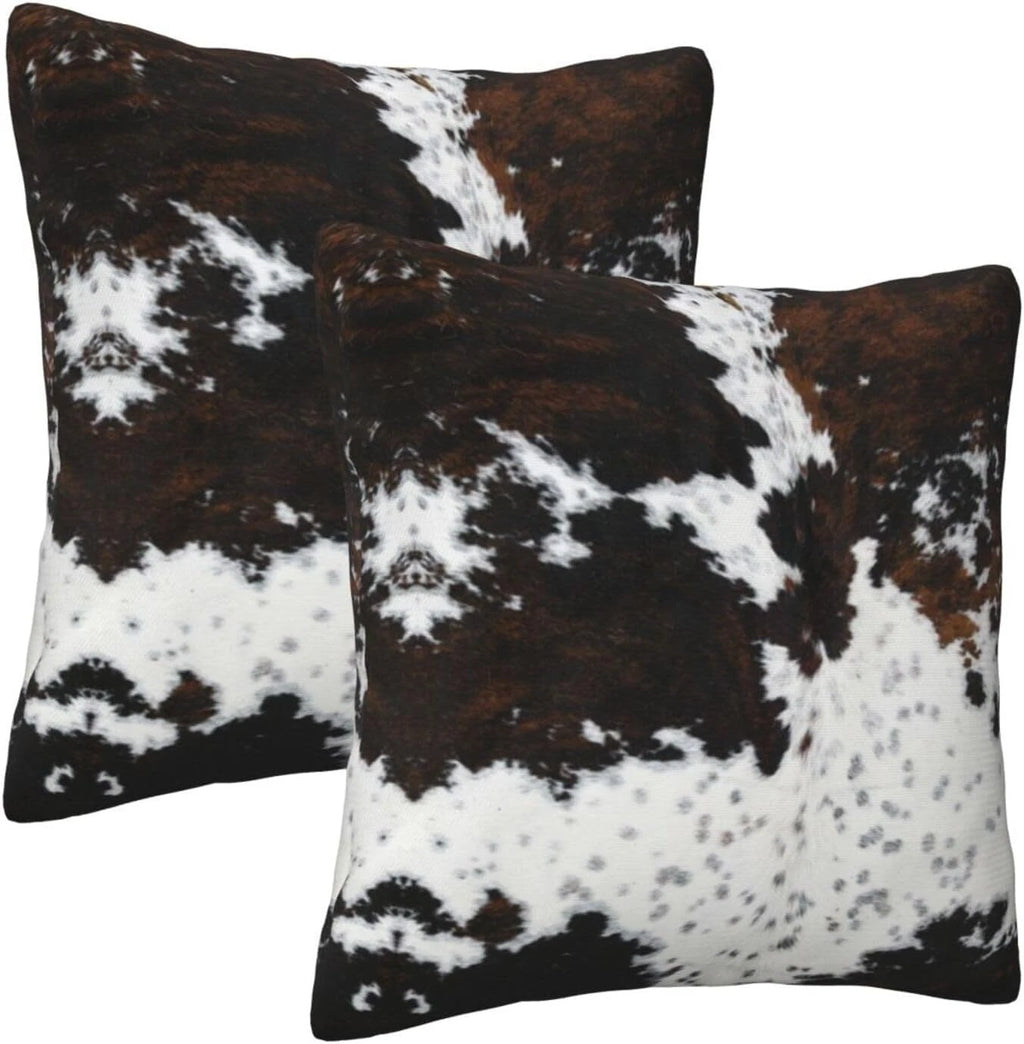 Western Brown Cow Print Pillow Covers 18X18 Set of 2, Cowfur Print Throw Pillow