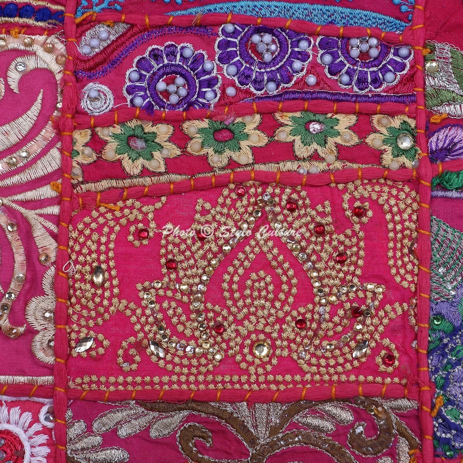 Pink Cushion Cover Vintage Gypsy Handmade Patchwork Tribal Ethnic Hippie Pillow