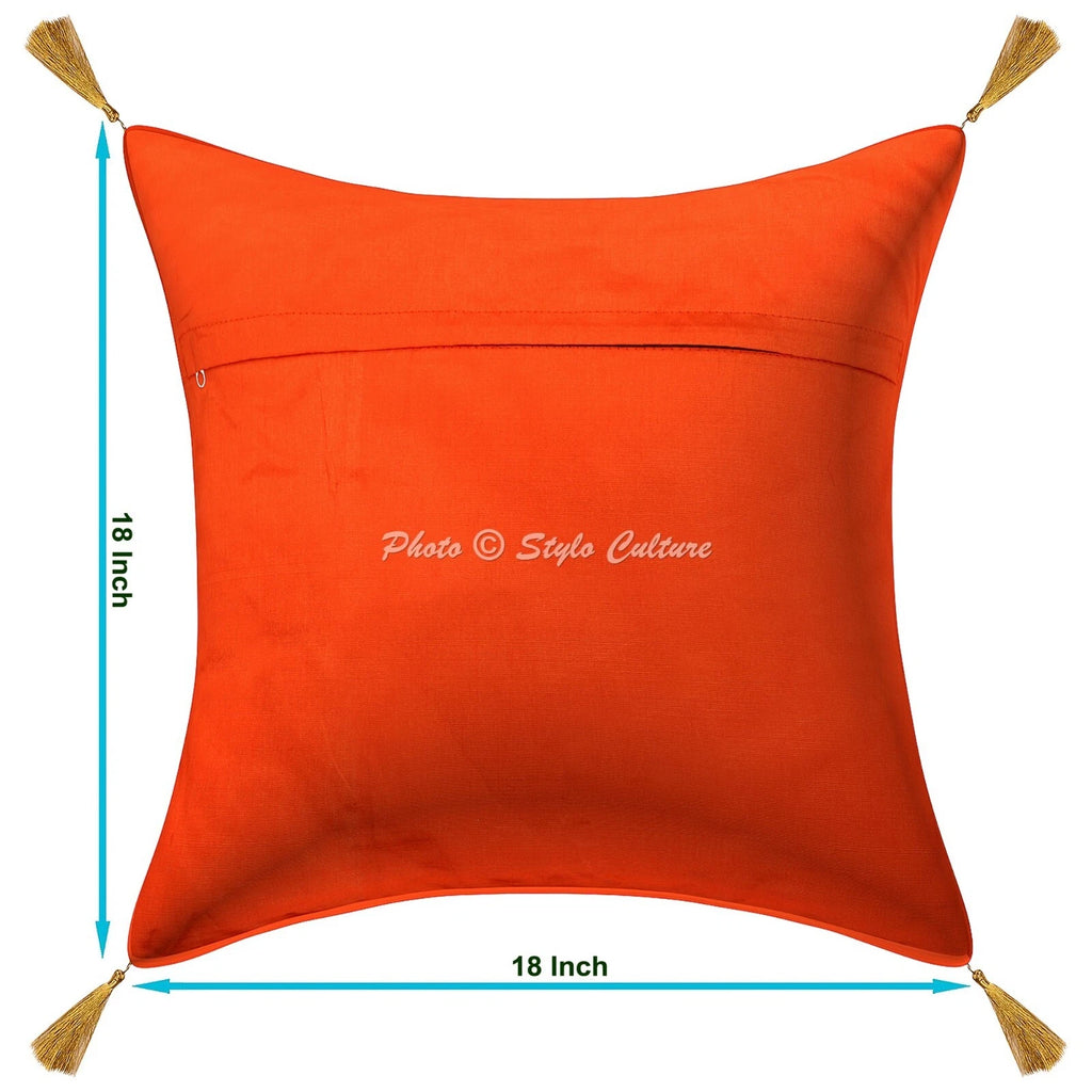 Orange Cushion Cover Brocade Jacquard Gypsy Handmade Tribal Ethnic Hippie Pillow