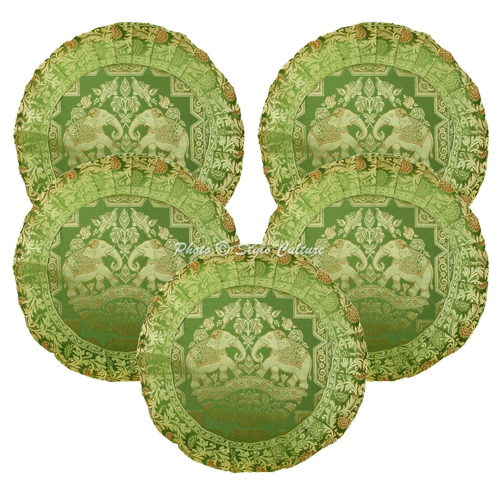 Green Cushion Cover Brocade Jacquard Gypsy Elephant Tribal Hippie Pillow