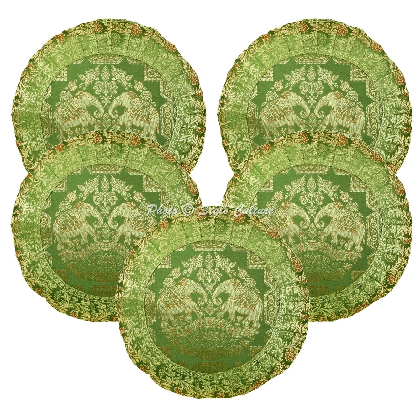 Green Cushion Cover Brocade Jacquard Gypsy Elephant Tribal Hippie Pillow