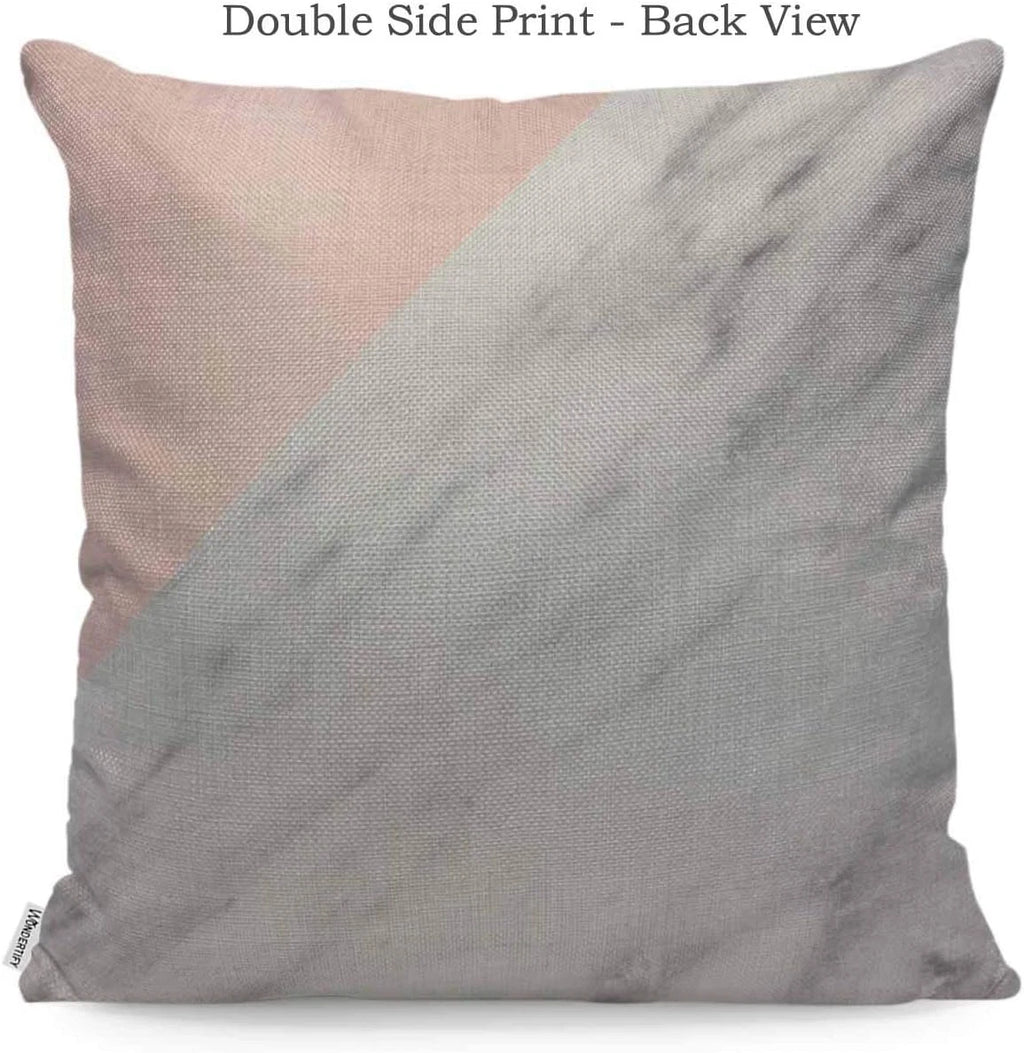 Pillow Cover Marble Pattern White Pink - Soft Linen Pillow Case for Decorative B