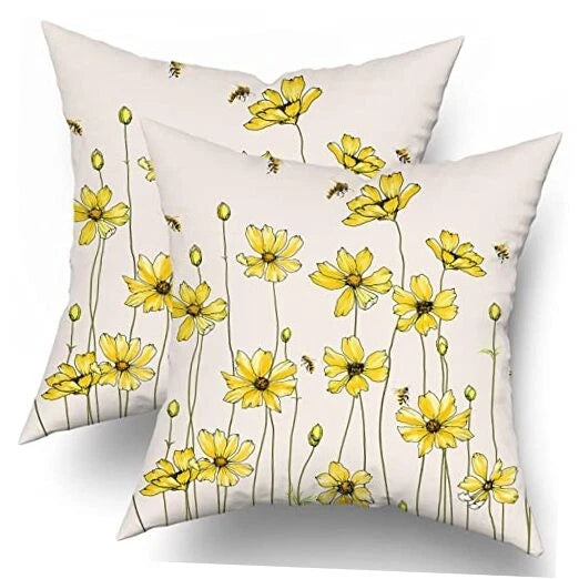 Spring Yellow Floral Pillow Covers 18X18 18" x 18" (Pack of 2) Yellow Flower