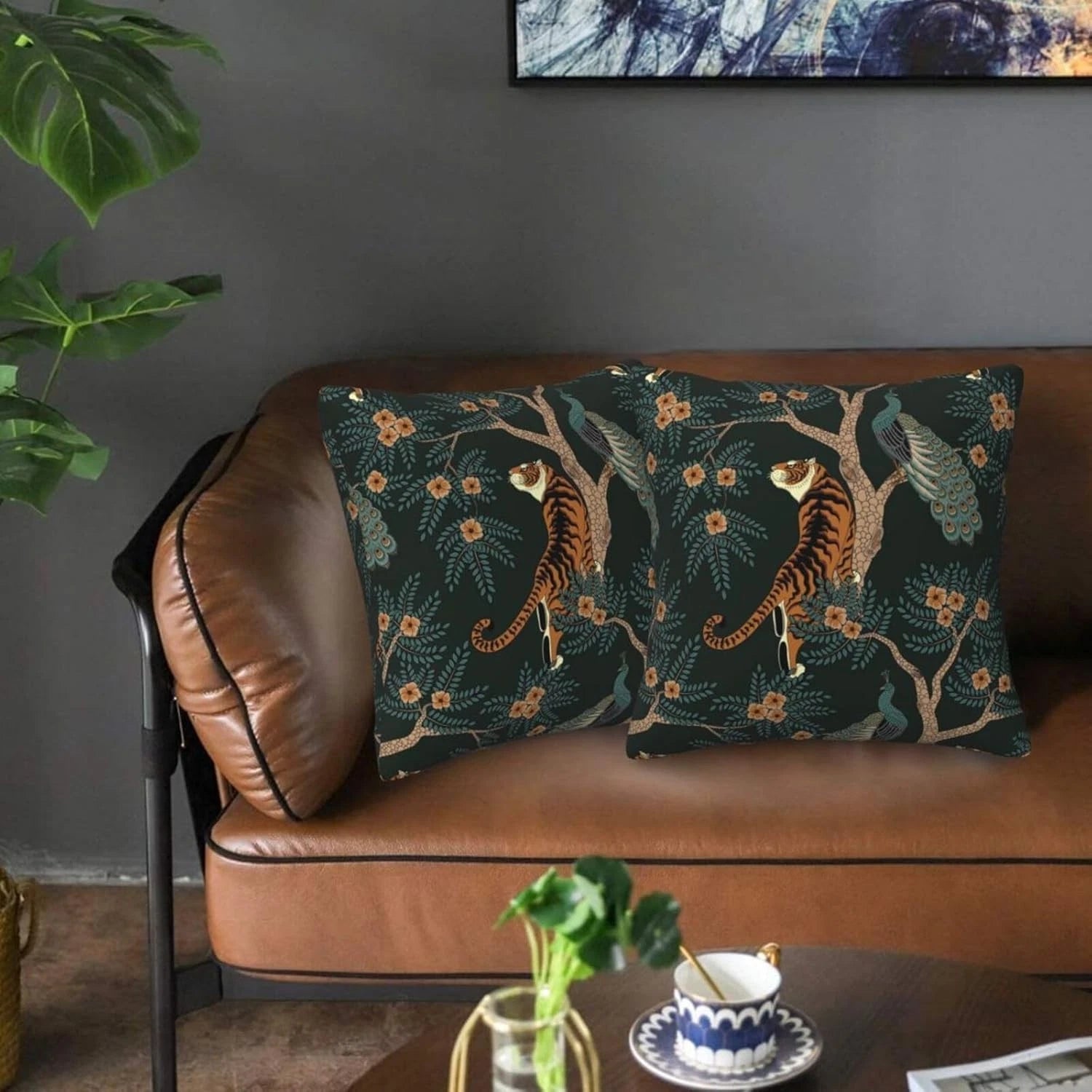 Tiger and Peacock Pillow 18" x (Pack of 2),
