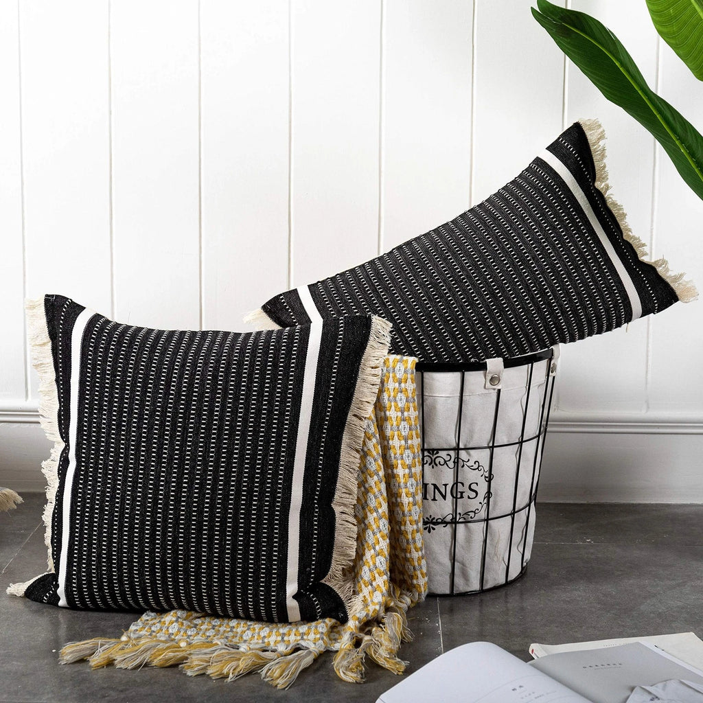 OJIA Modern Throw Pillow Cover with Tassels, Decorative Liana Fringe Accent C...