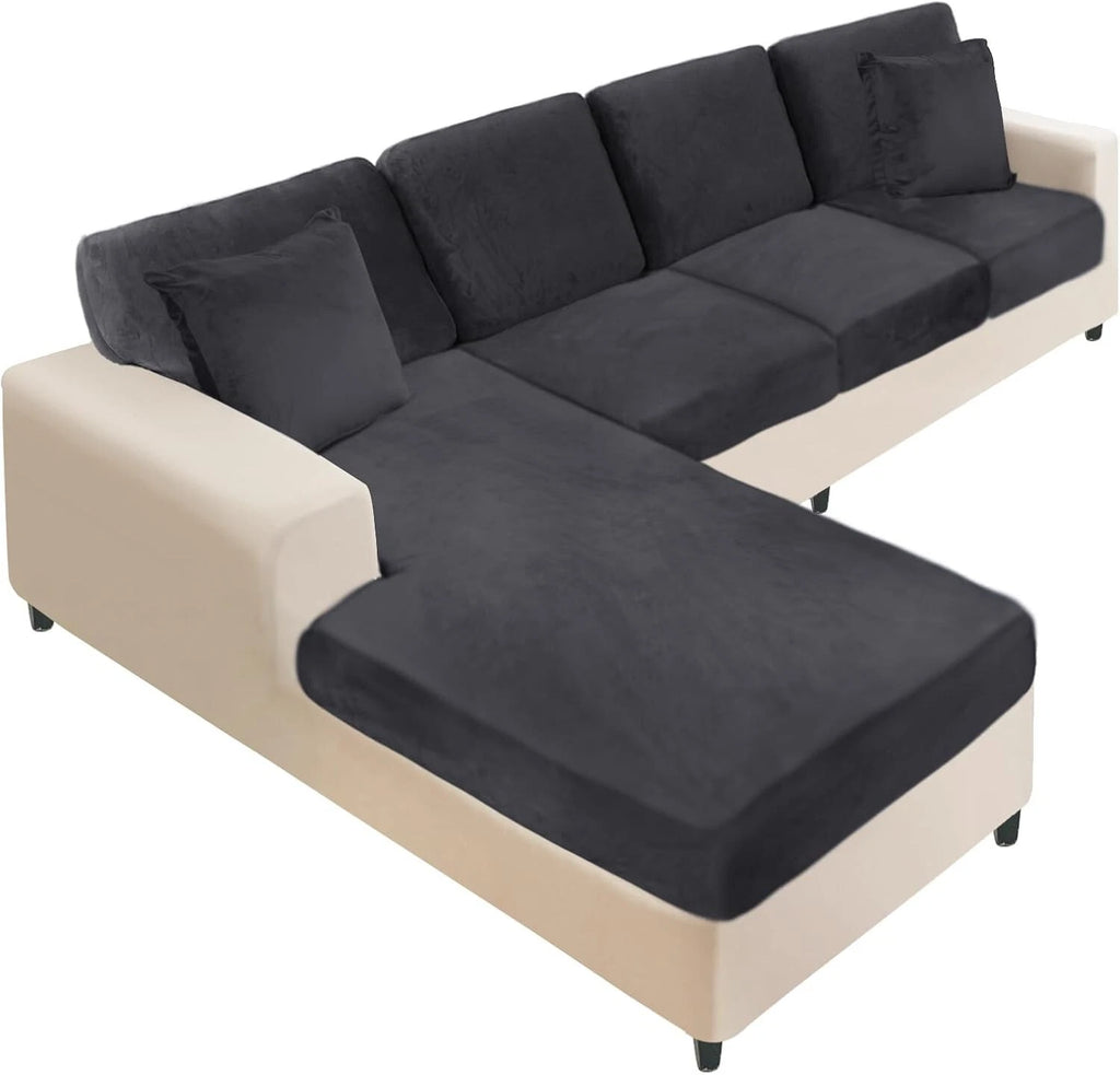Stretchable Eight-Piece Velvet Slipcovers for Sectional Sofas with Pillowcases