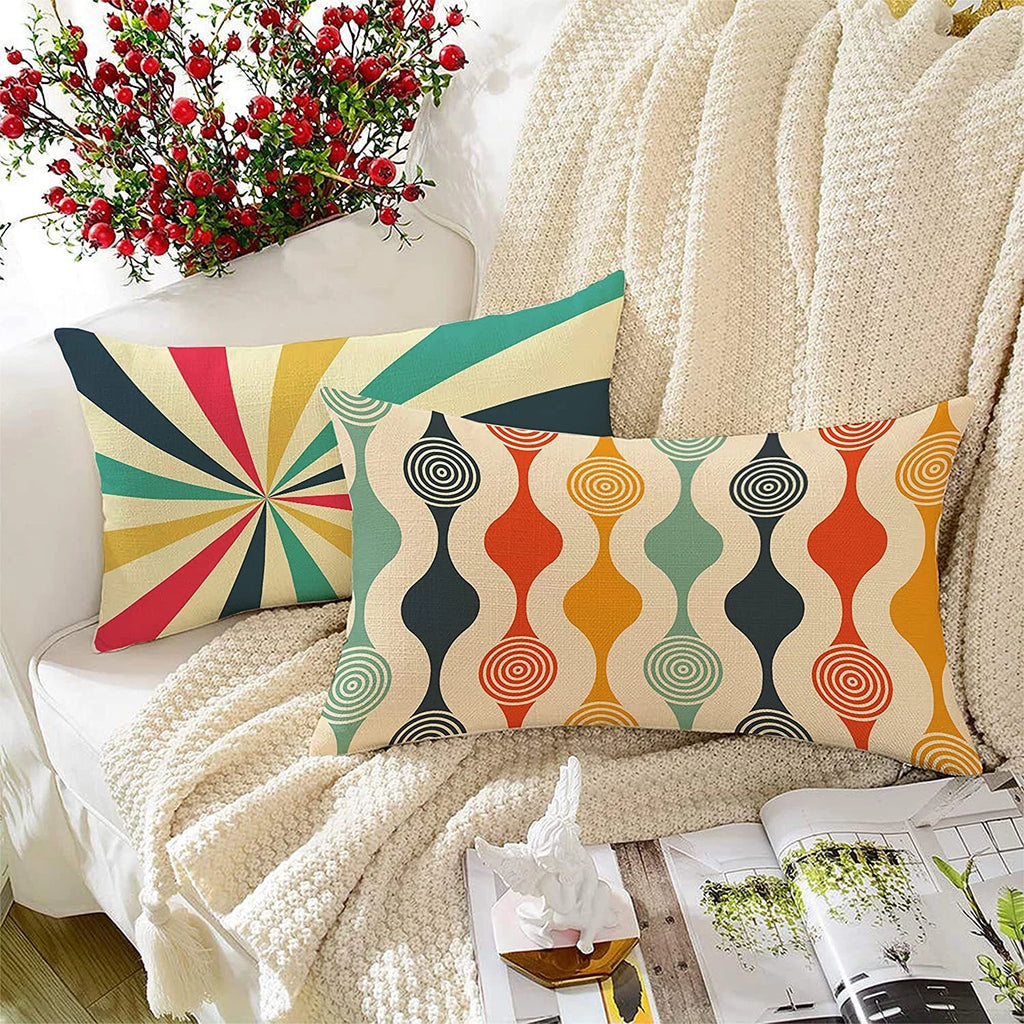 Rainbow Colours Printed Cotton Canvas Rectangular Cushion Covers, Set of 2 12x18
