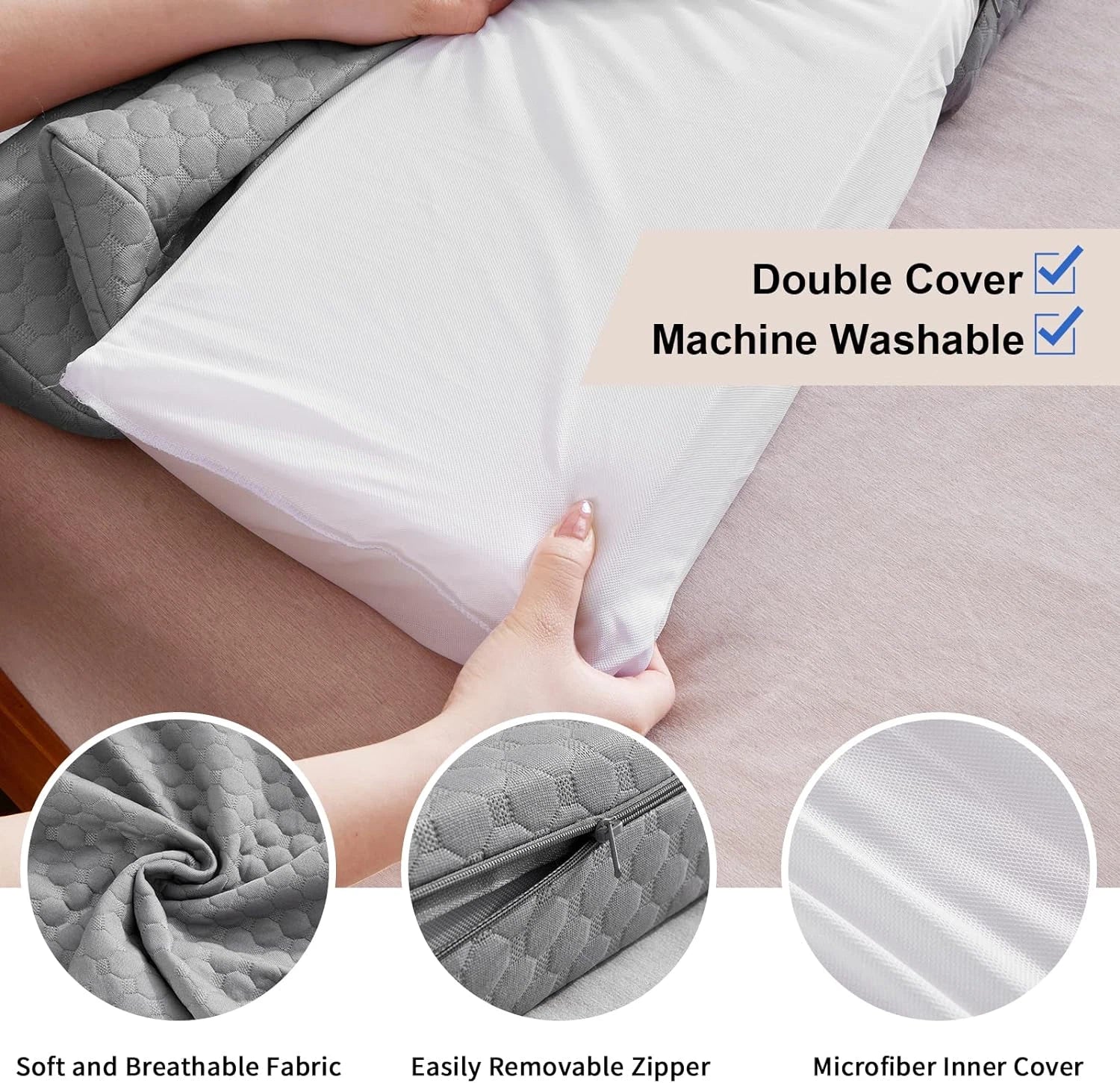 Queen Size Bed Wedge Pillow - Bed Gap Filler Mattress Wedge Headboard Pillow Clo