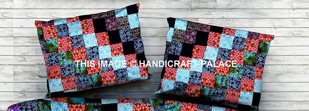 Patchwork Pillow Cover Indian Hand Print Pillow Sham Cotton Bed Sofa Decor Throw