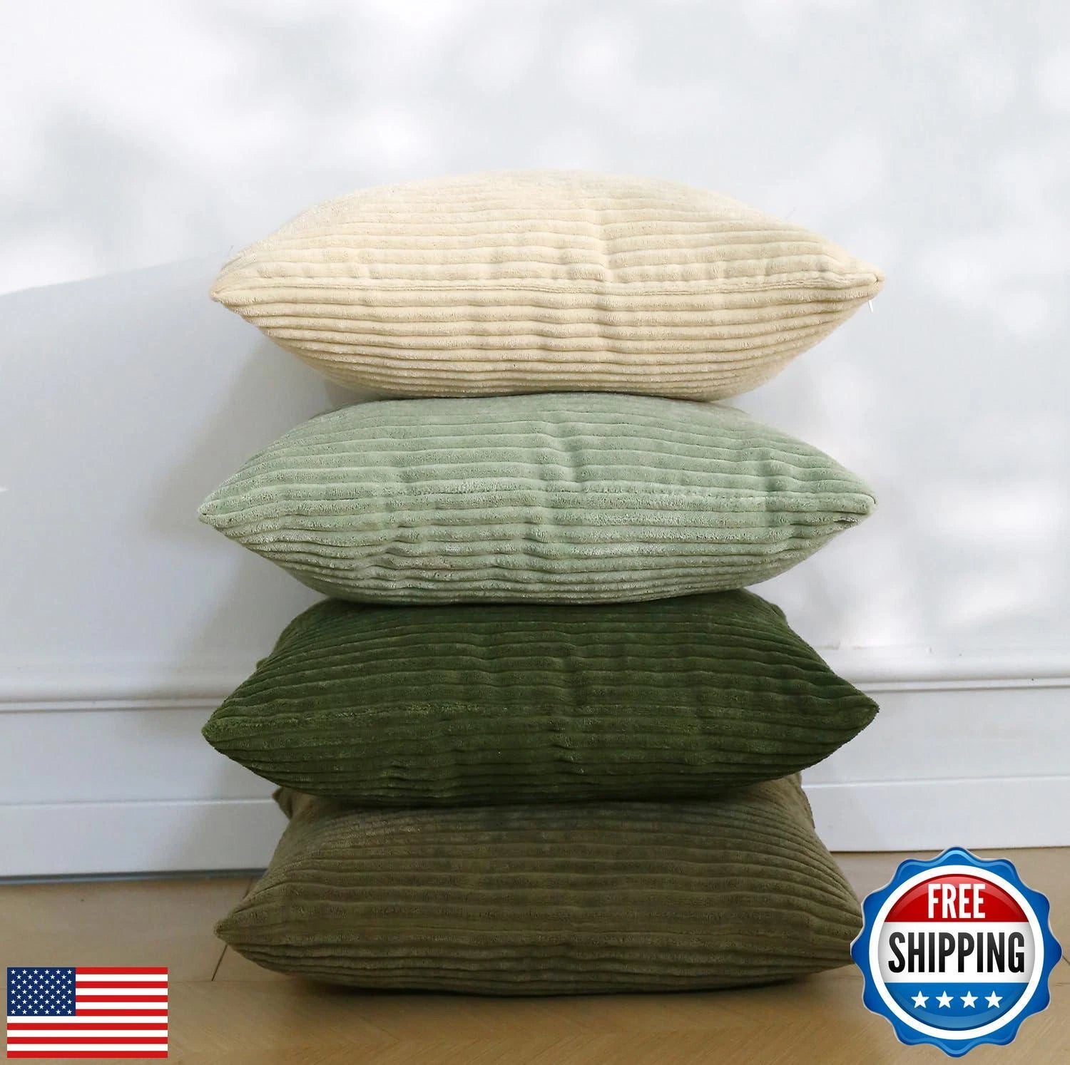 Pack of 2 Olive Green Corduroy Decorative Throw Pillow Covers 12x20 Inch Stri