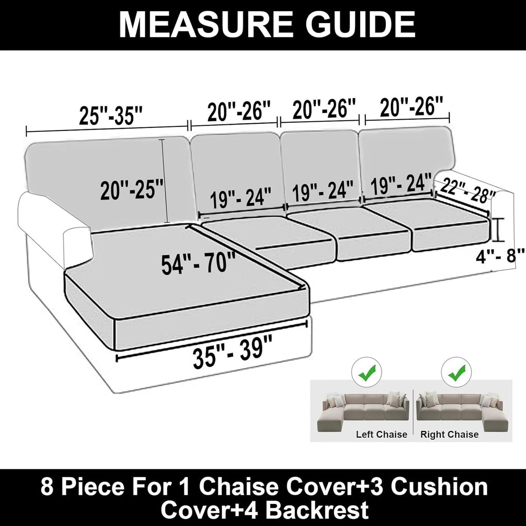 Stretchable Eight-Piece Velvet Slipcovers for Sectional Sofas with Pillowcases