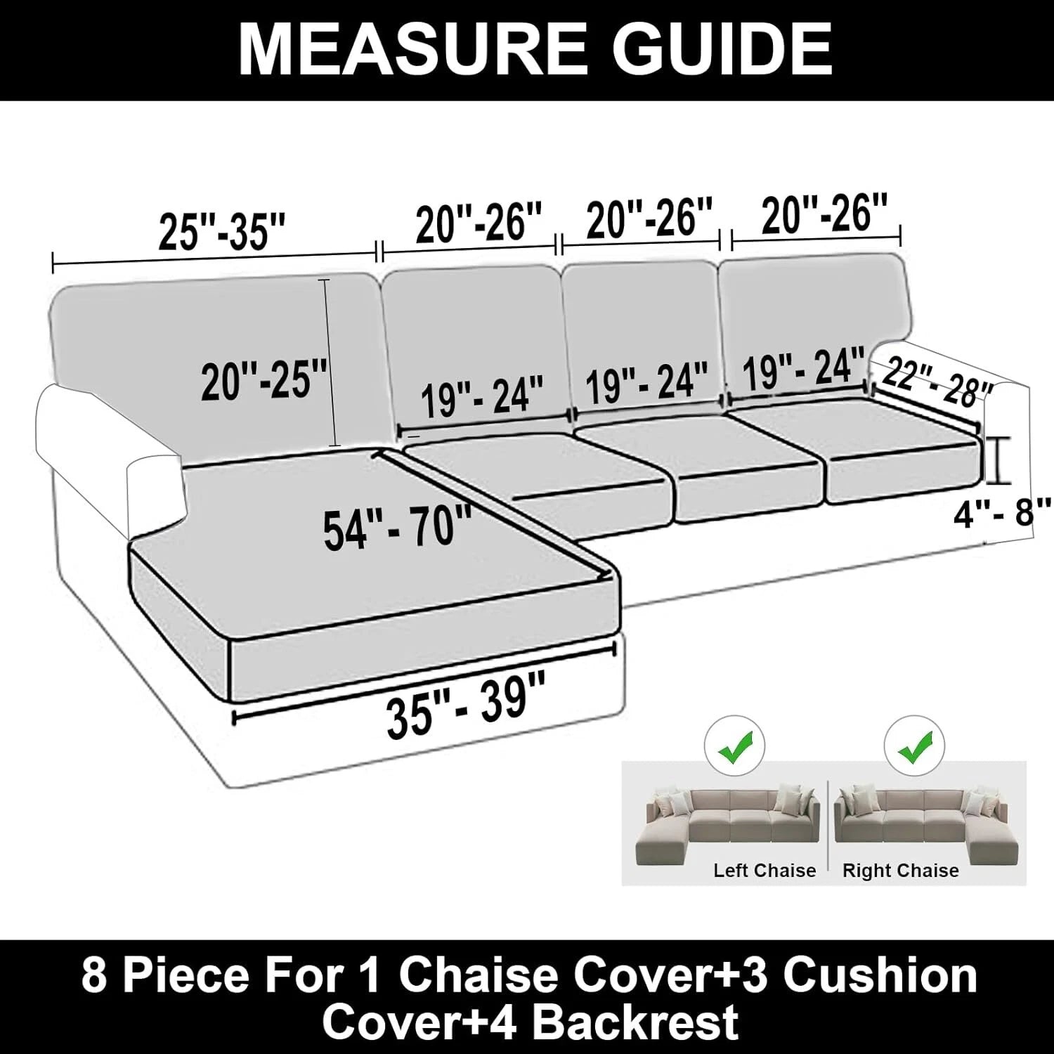 Stretchable Eight-Piece Velvet Slipcovers for Sectional Sofas with Pillowcases