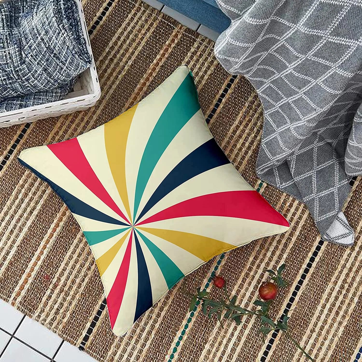 Rainbow Colours Printed Cotton Canvas Cushion Covers, Set of 5 16 x 16 Inch