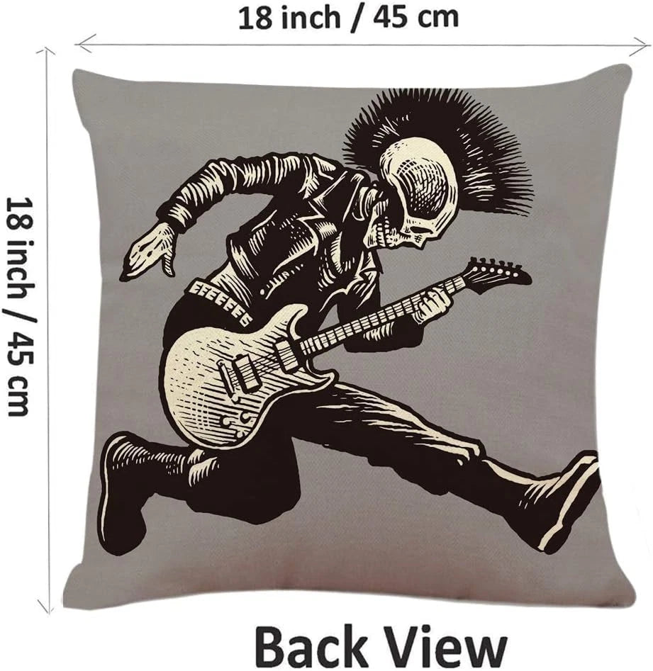 Throw Pillow Cover Rock Skull Punk Guitarist Music Skeleton Jacket Guitar Hand S