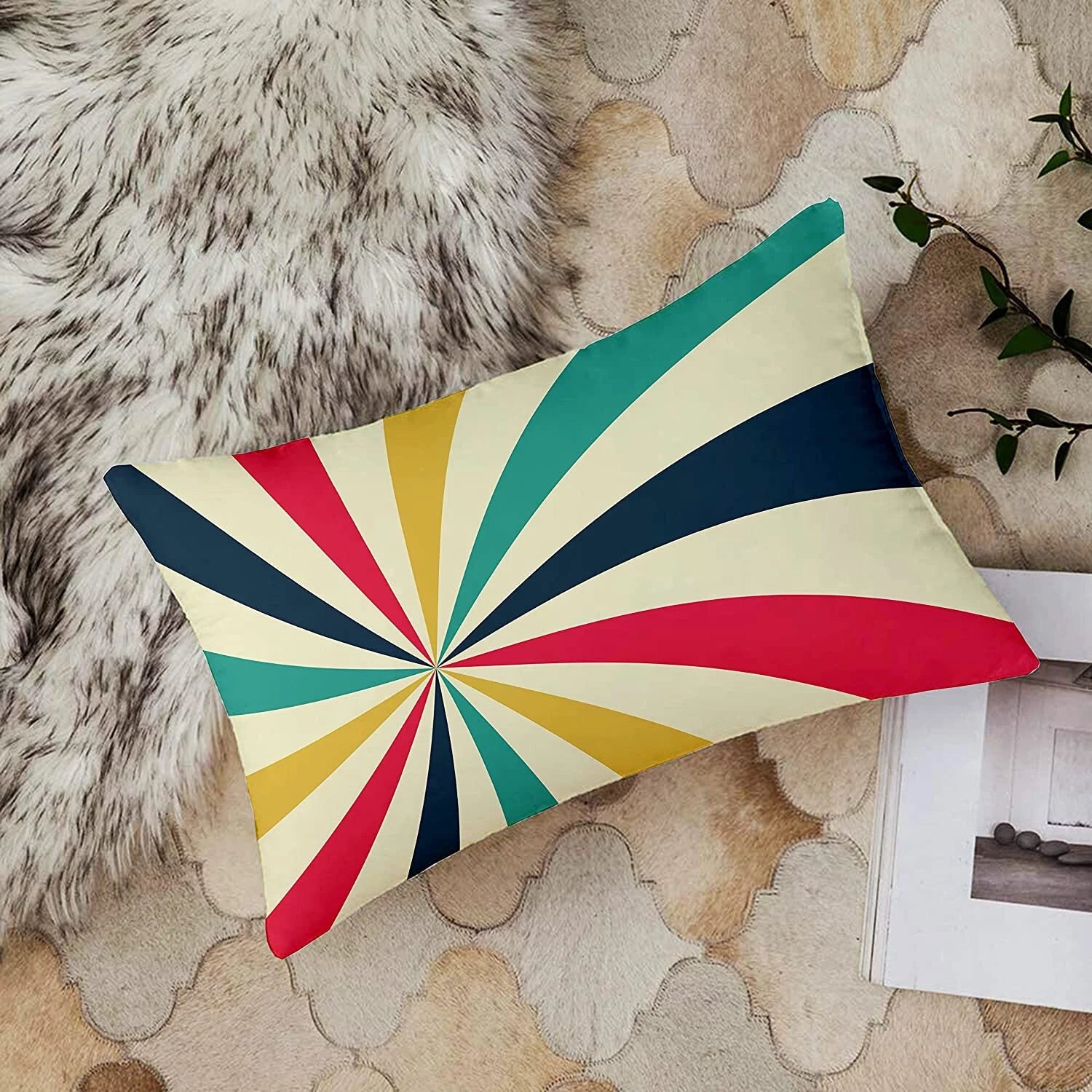 Rainbow Colours Printed Cotton Canvas Rectangular Cushion Covers, Set of 2 12x18