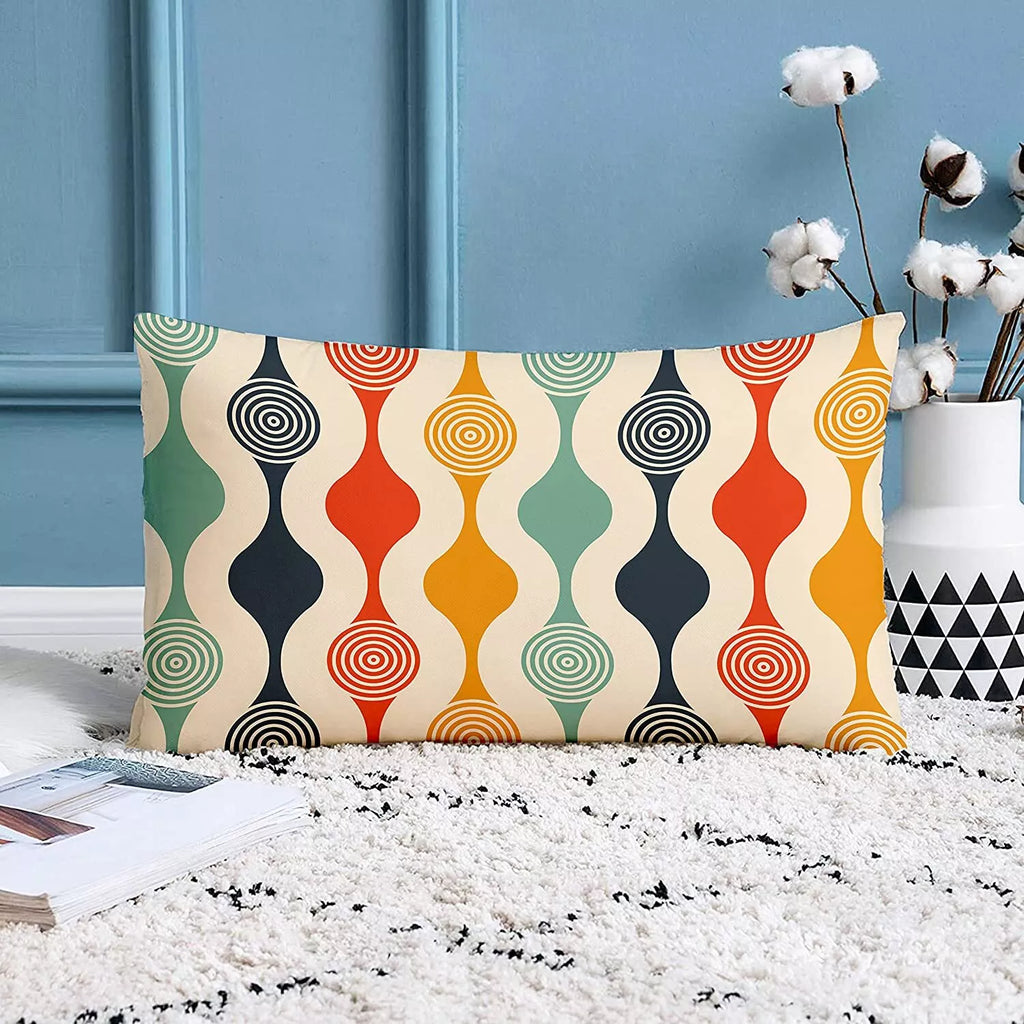 Rainbow Colours Printed Cotton Canvas Rectangular Cushion Covers, Set of 2 12x18