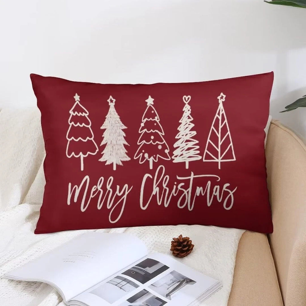 Merry Christmas Throw Pillow Cover Queen Size Winter Holiday Christmas Tree L...