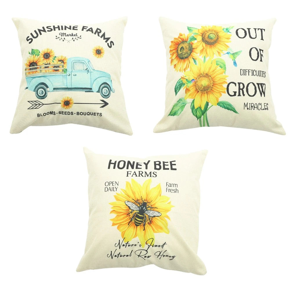 3 Pcs Throw Pillow Case Sunflower Cushion Pillows for Sofa Pillowcase