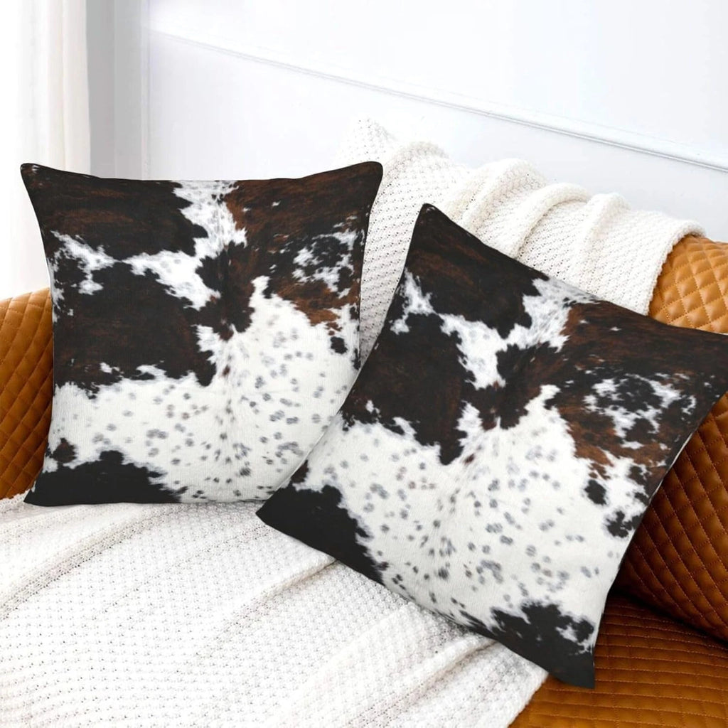 Western Brown Cow Print Pillow Covers 18X18 Set of 2, Cowfur Print Throw Pillow