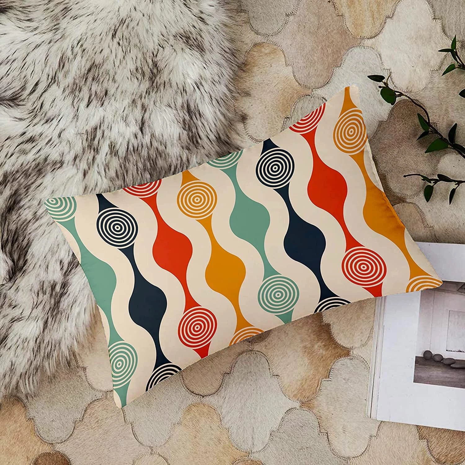 Rainbow Colours Printed Cotton Canvas Rectangular Cushion Covers, Set of 2 12x18
