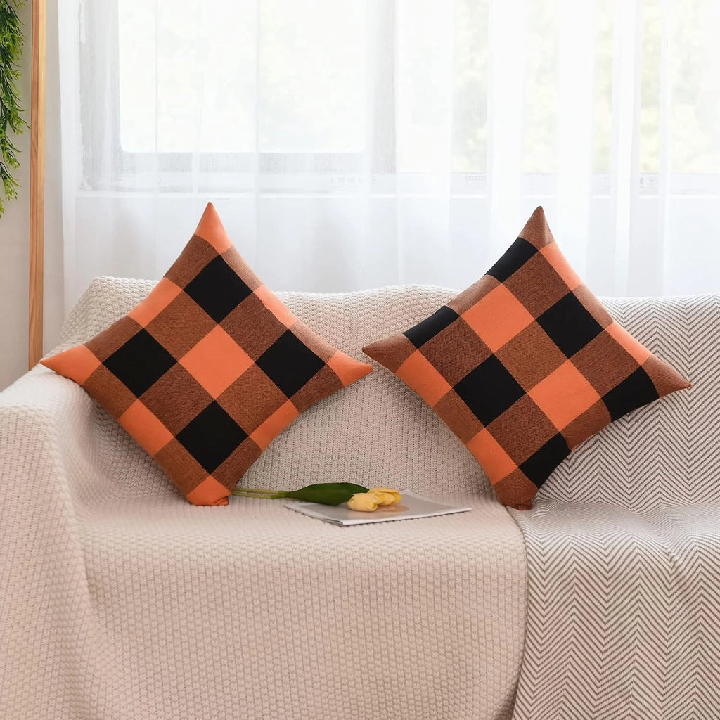 Set of 2 Buffalo Check Plaid Halloween Pillow Covers, Farmhouse Pillow Cases Cot