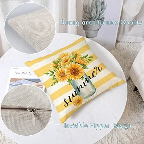 Set of 4 Sunflower Pillow Covers 18x18 Spring 18" x 18" (Pack of 4) B-summer 11