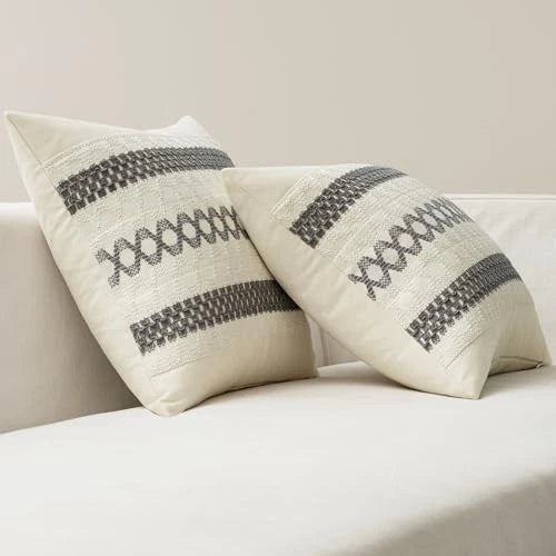 Set of 2 Boho Decorative Pillow Covers 18x18 Inch 18" x 18" (Pack of 2) Gray