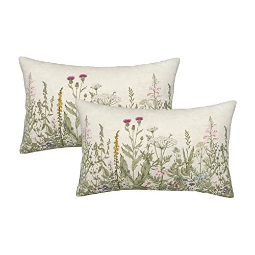 Sage Green Pillow Covers 12x20 Inch Set 12" x 20" (Pack of 2) Wildflowers 01