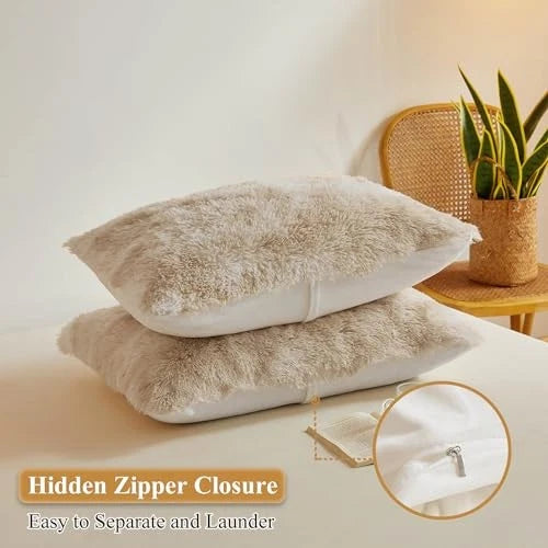 Tie Dye Faux Fur Fluffy Throw Pillow 26" x 20" (Pack of 2) Tie Dye-beige