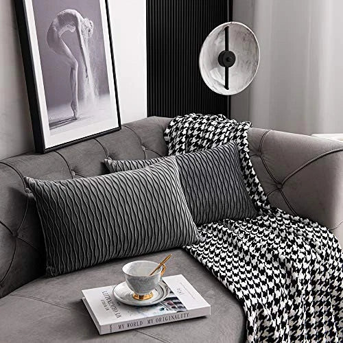 Striped Decorative Pillow Cases: 2 Pack 12x20 Inch 20" x 12" (Pack of 2) Grey