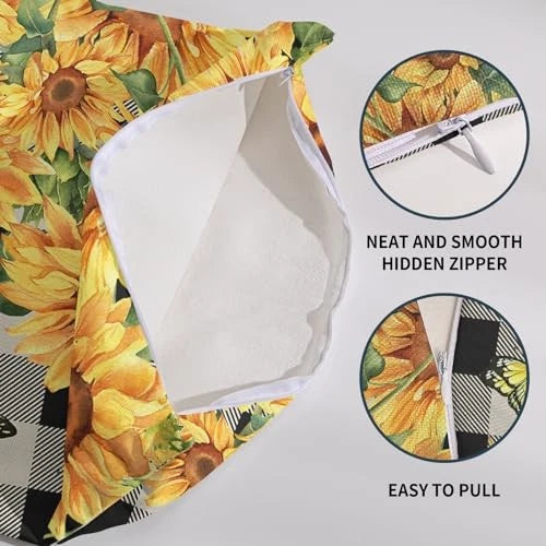 Sunflower Pillow Covers 18x18 Set of 2 18" x 18" (Pack of 2) Black Yellow Green