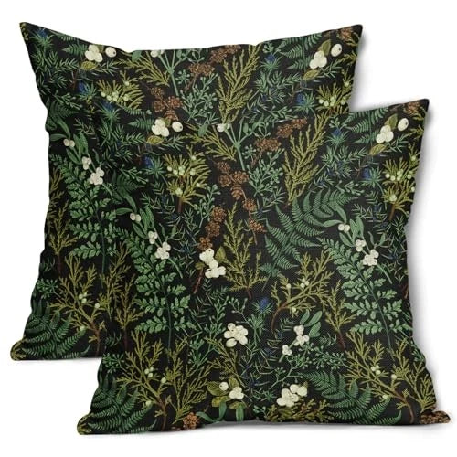 Green Plant Pillow Covers 18X18 Inch 18" x 18" (Pack of 2) Ns-fern-plant-black