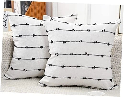 Set of 2 Boho Throw Pillow Covers 22x22,Off White 22" x 22" (Pack of 2) Black