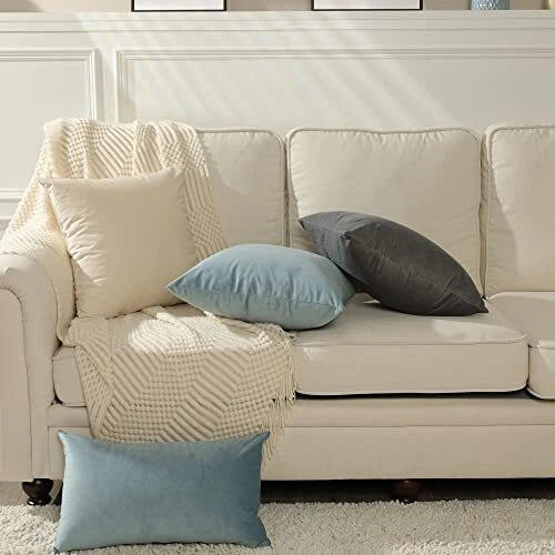 Pack of 2 Cozy Velvet Pillow Covers Square 22" x 22" (Pack of 2) Silver Blue