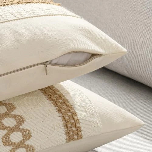 Set of 2 Boho Decorative Pillow Covers 20x20 20" x 20" (Pack of 2) Neutral