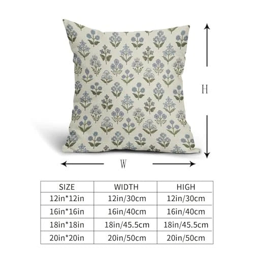 Block Print Pillow Covers 16x16 Inch Set of 2, 16" x 16" (Pack of 2) Blue Green