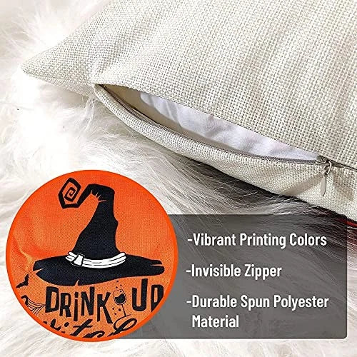 Pillow Covers Set of 4 Home Outdoor Decorative Halloween Black and Pumpkin