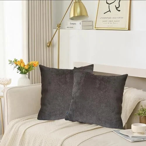 2 pcs Pack Throw Pillow Covers 18" x 18" (Pack of 2) Plush Striped Dark Brown