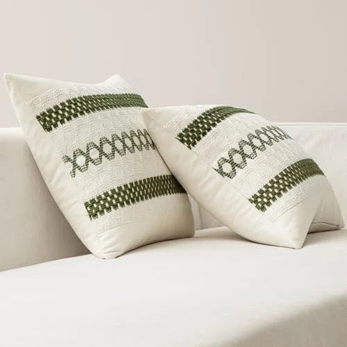Set of 2 Boho Decorative Pillow Covers 20x20 20" x 20" (Pack of 2) Moss Green