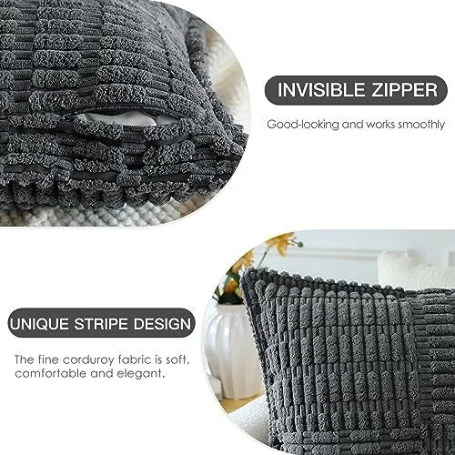 Pack of 2 Soft Corduroy Pillow Covers with 12" x 20" (Pack of 2) Dark Grey