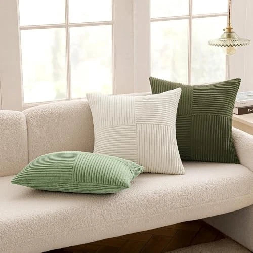 Corduroy Pillow Covers Pack of 2 Boho 24" x 24" (Pack of 2) Olive Green