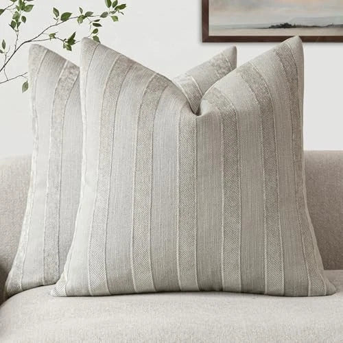 Set of 2 Decorative Striped Chenille Throw Pillow 22" x 22" (Pack of 2) Dove