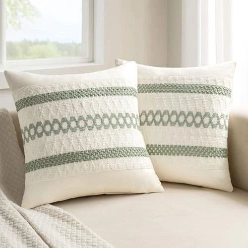 Set of 2 Boho Decorative Pillow Covers 24x24 24" x 24" (Pack of 2) Sage Green